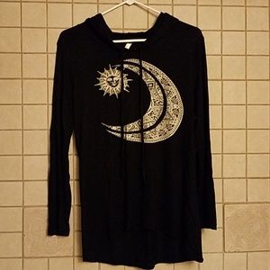 Black Hooded Long Sleeve Sun/Moon